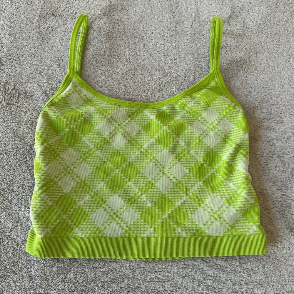Neon Green Plaid Open Back Crop Top